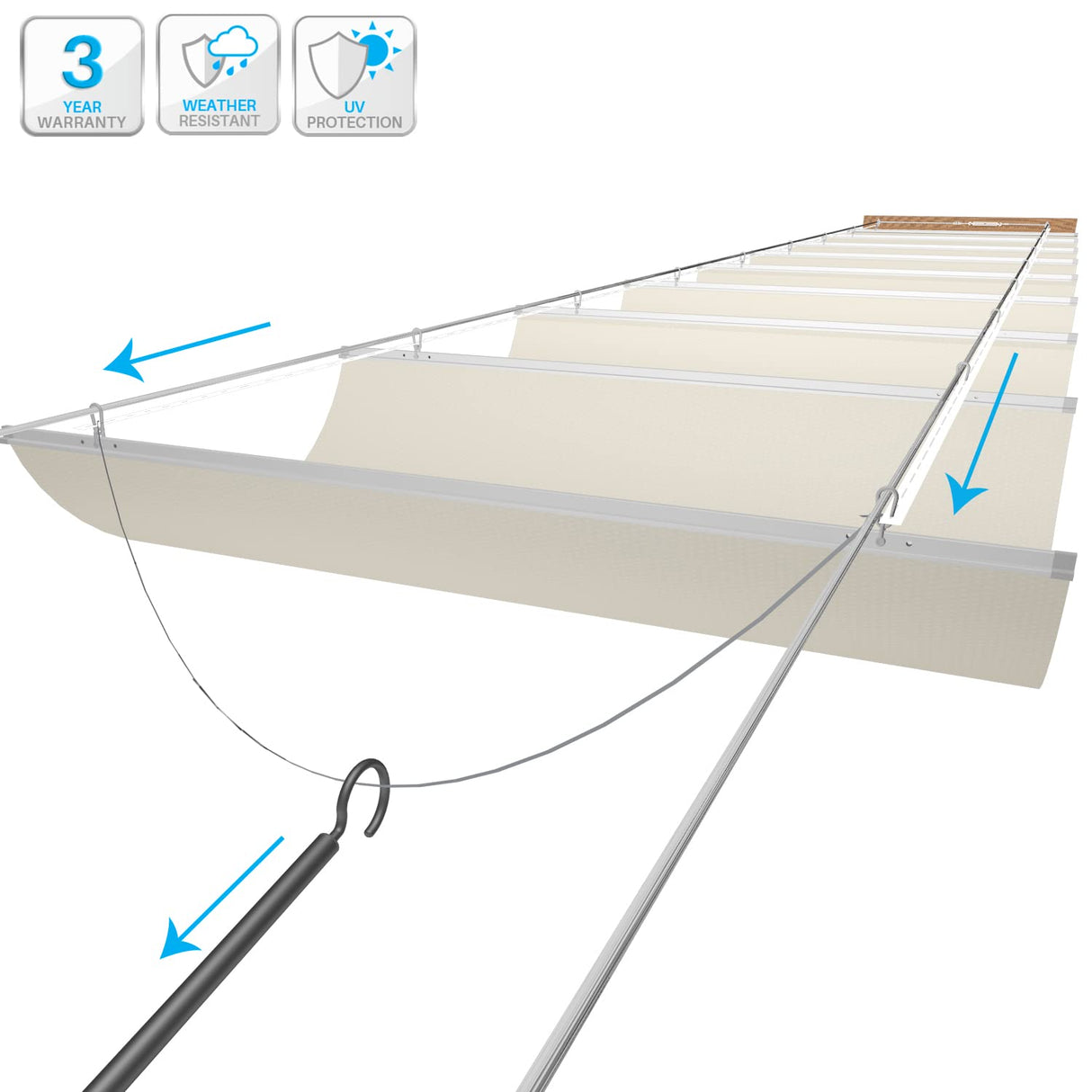 Patio Paradise 3'W x 16'L Waterproof Retractable Pergola Canopy Replacement Outdoor Shade Cover for Patio Garden Deck Gazebo Porch, Wave Sun Shade Awning with Slide on Wire Cable Hardware, Beige Patio