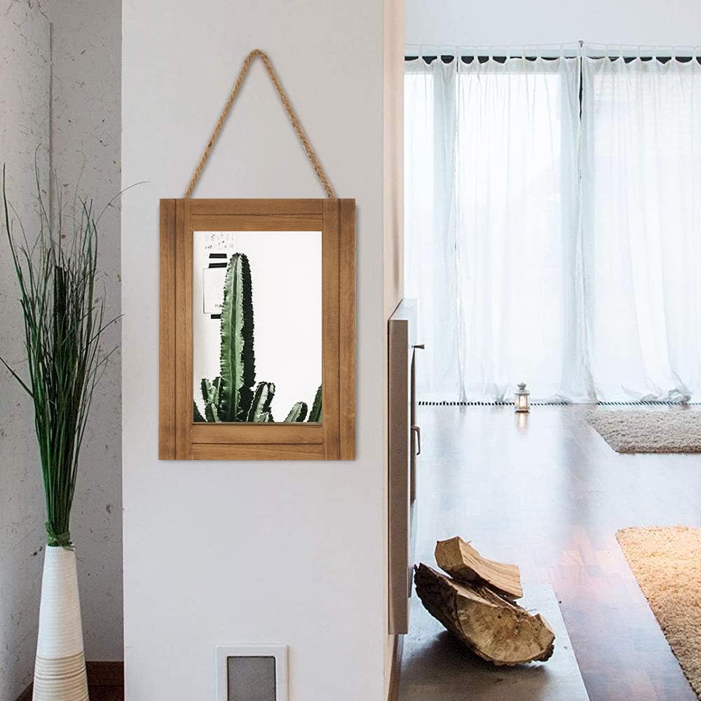 DECORKEY Rectangle Wall Mirror for Bathroom, Distressed White Wood Decor with Hanging Rope for Rustic Home Decor, Vanity, Living Room 12"×16"(Wooden) DECORKEY