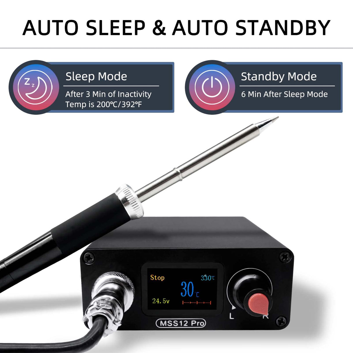 SEQURE MSS12 Pro 70W Digital Soldering Iron Station Kit, Auto Sleep & Calibration, °C/ºF Conversion, PD/DC Power Input, 4 Solder Iron Tips, LCD Display Welding Tool SEQURE