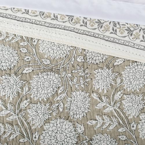 Levtex Home Adare Taupe Reversible Full/Queen Quilt Set (88x92in) and 2 Pillow Shams (26x20in) - Floral Bedding - Taupe White - Cotton Full/Queen Size Quilt Bedding Set - Lightweight, Soft, Pre-Washed Levtex Home