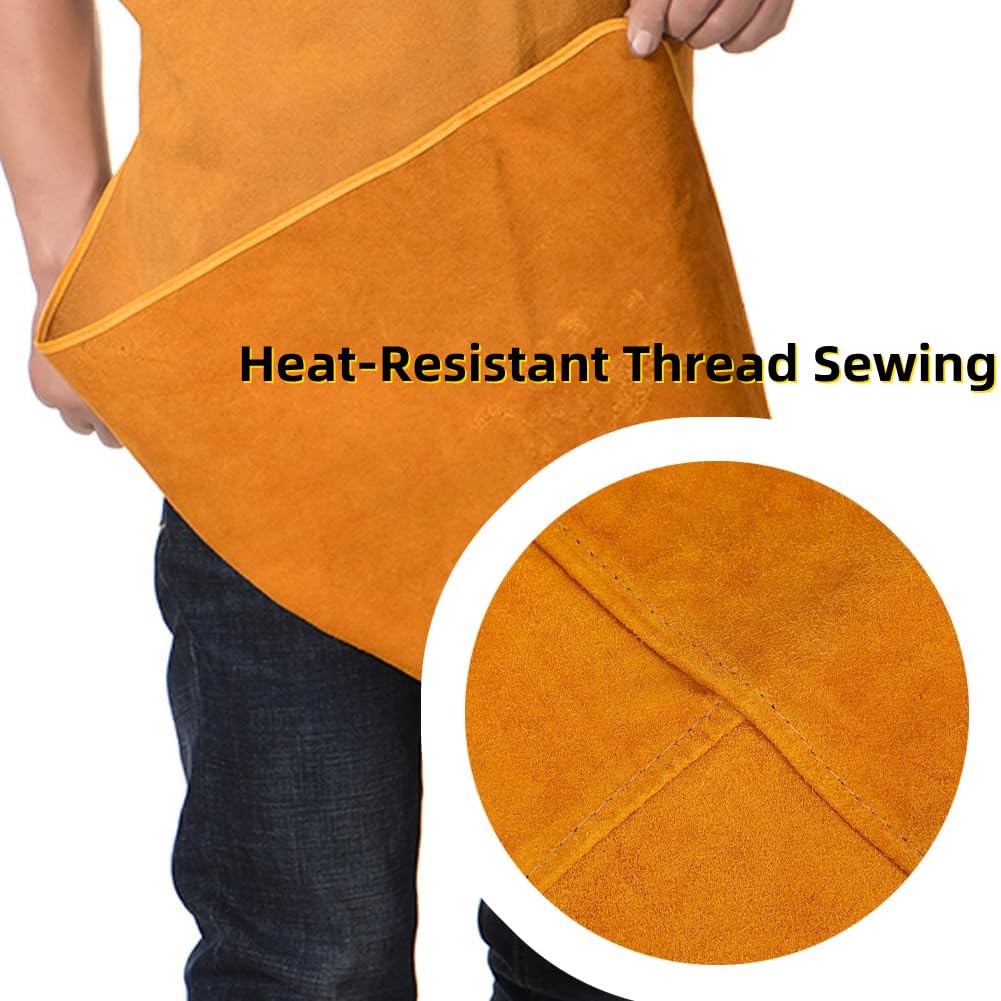 Ibluelover Cowhide Leather Welding Apron Heat&Flame-Resistant Work Apron Wear Resistant Protection Pinafore Safe Workwear Ibluelover