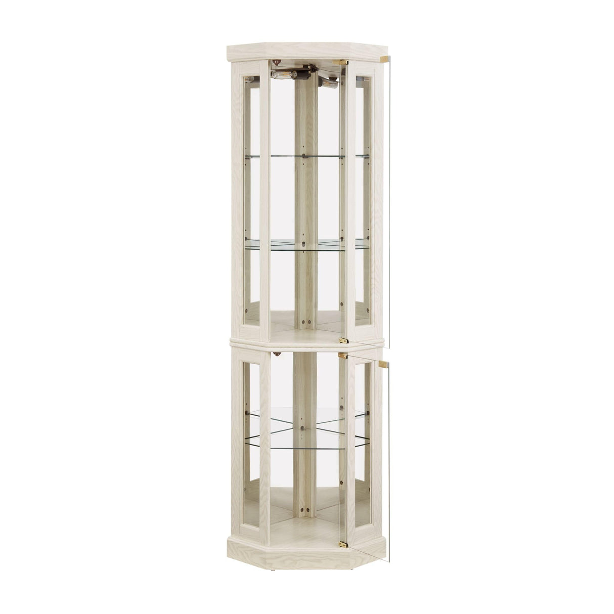 CKEASEAN 70" Curio Corner Cabinet, Lighted Glass Display Cabinet, Curio Cabinet with Tempered Glass Door, China Corner Display Cabinet Inclued Bulb, Rack for Living Room (White, 15.3"L 15.3"W 70"H) CKEASEAN