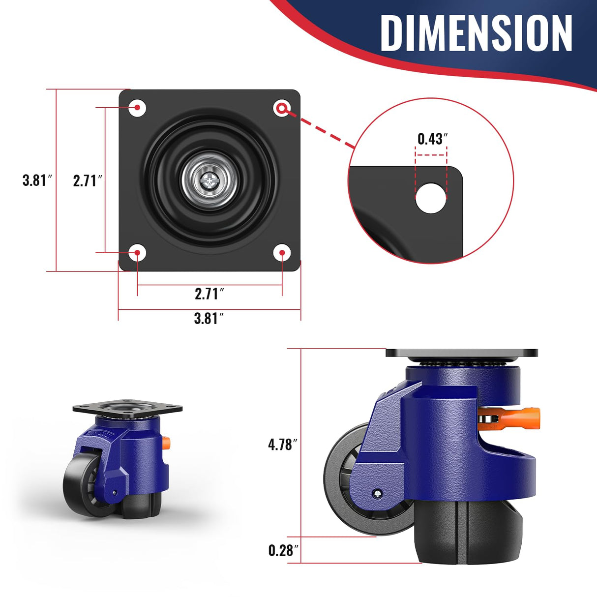KOSTANZO Leveling Casters with Ratchet Handle Design Total Capacity 3300Lbs Heavy Duty Casters Set of 4 Workbench Casters with Adjustable Leveling Pads KOSTANZO