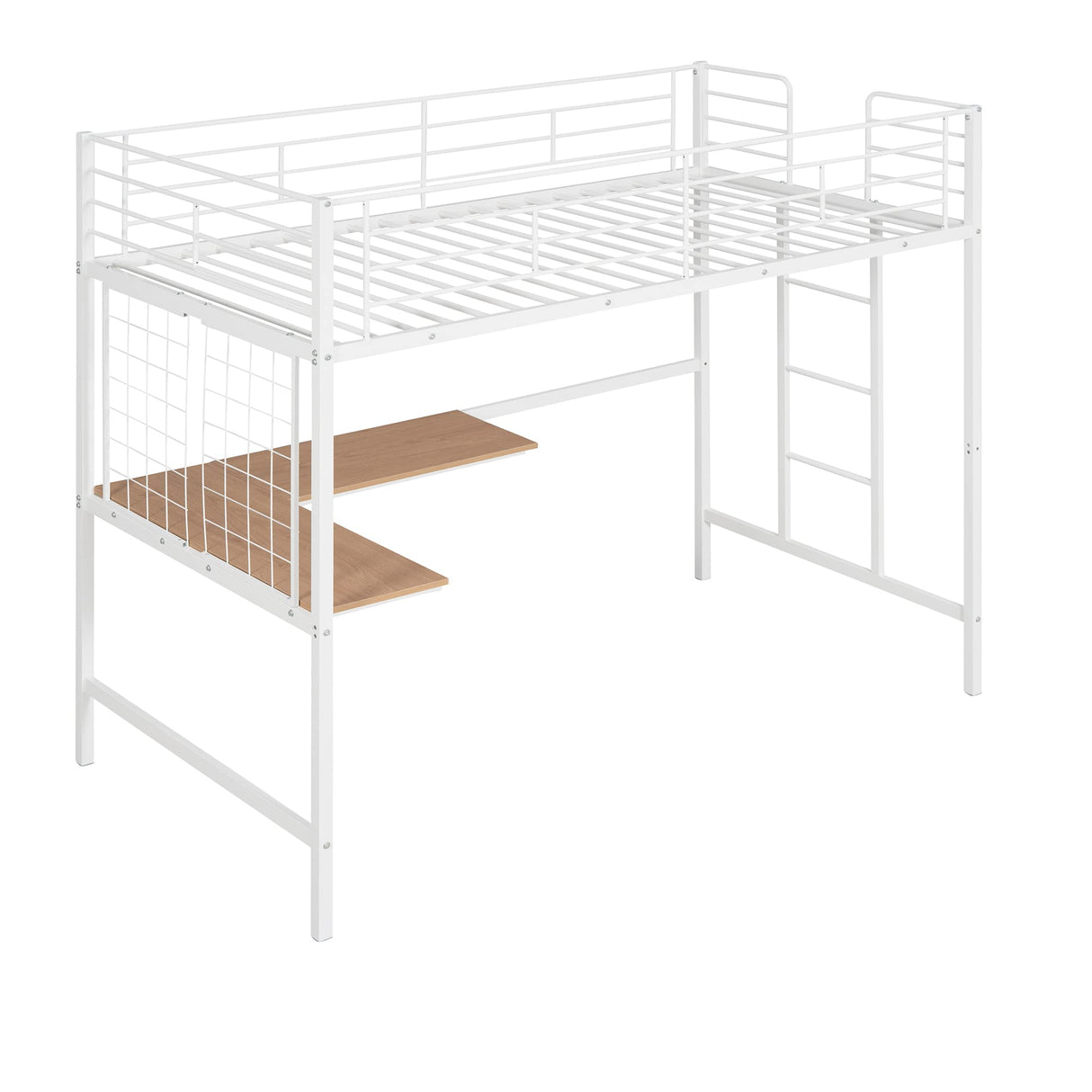 Twin Size Loft Bed with Desk and Metal Grid, Metal Loft Bed Twin with Safety Guardrails and Ladders, High Loft Bed Frame for Teens, Adults, No Box Spring Needed (Twin, White) Harper & Bright Designs