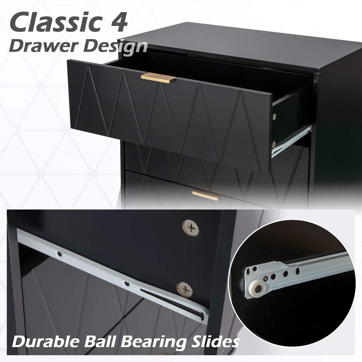 UEV 4 Drawer Dresser,Chest of Drawers,Wooden Dresser with 4 Metal Legs,Tall Dresser with Anti-Tipping Device,Dresser Set for Bedroom,Living Room (Black) UEV