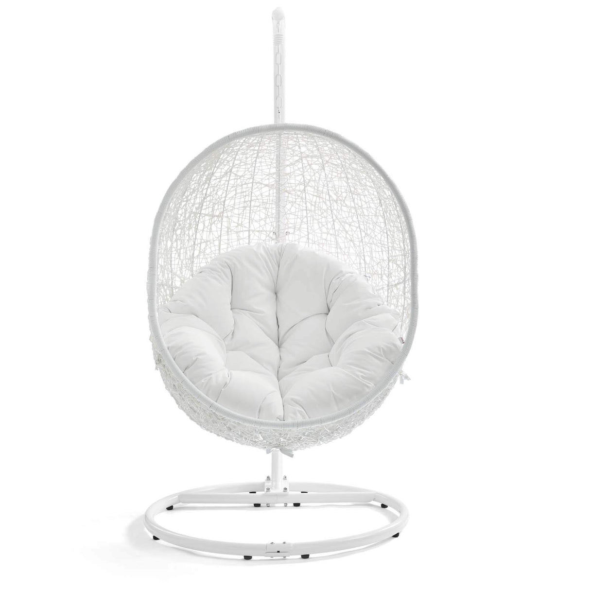 Modway Hide Wicker Rattan Outdoor Patio Porch Lounge Egg Swing Chair Set with Stand in White Modway