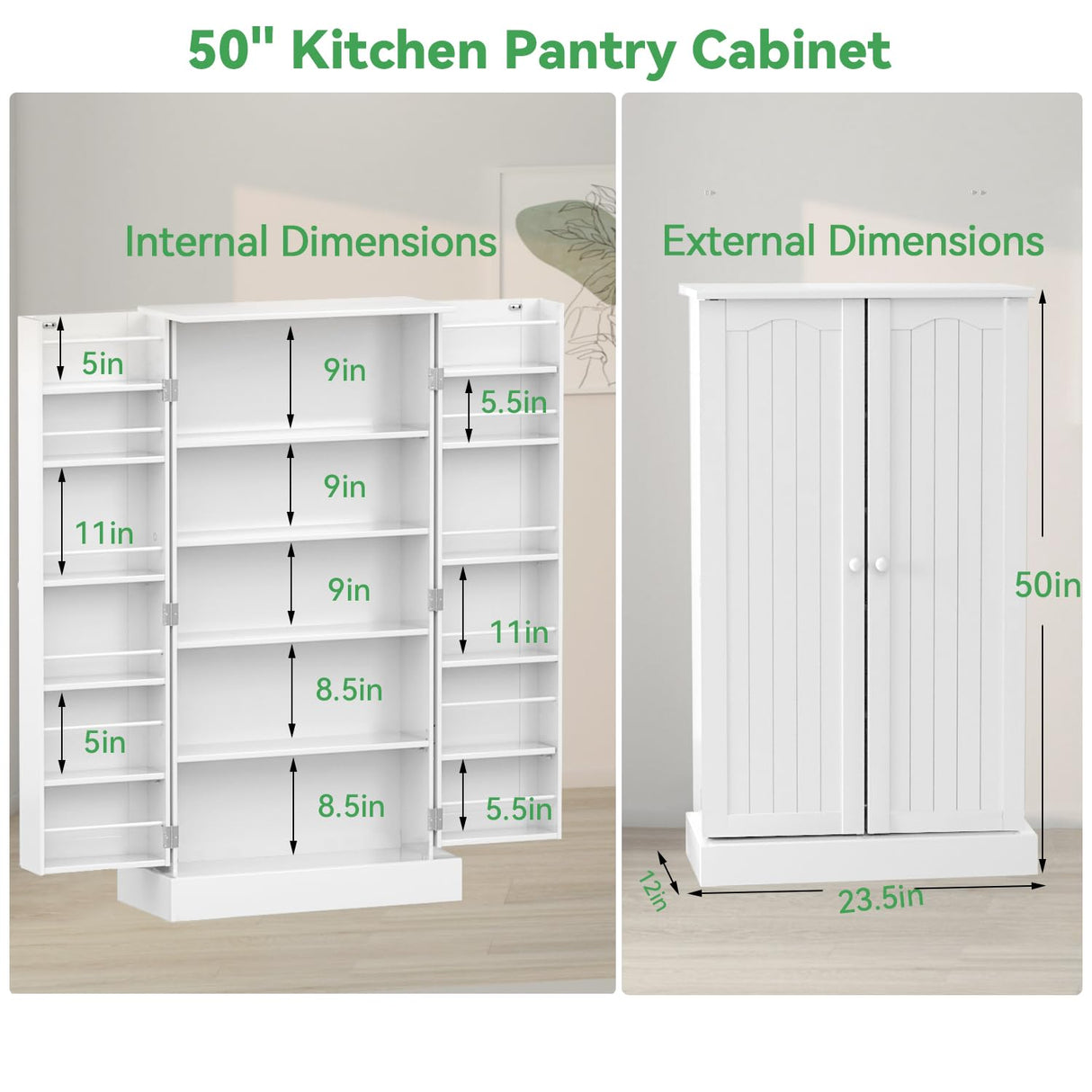 GEPELCN 50" LED Kitchen Pantry Cabinet White Storage Cabinet Food Pantry with Doors and Adjustable Shelves Freestanding Buffet Cupboards Sideboard for Kitchen Living Room and Dinning Room GEPELCN