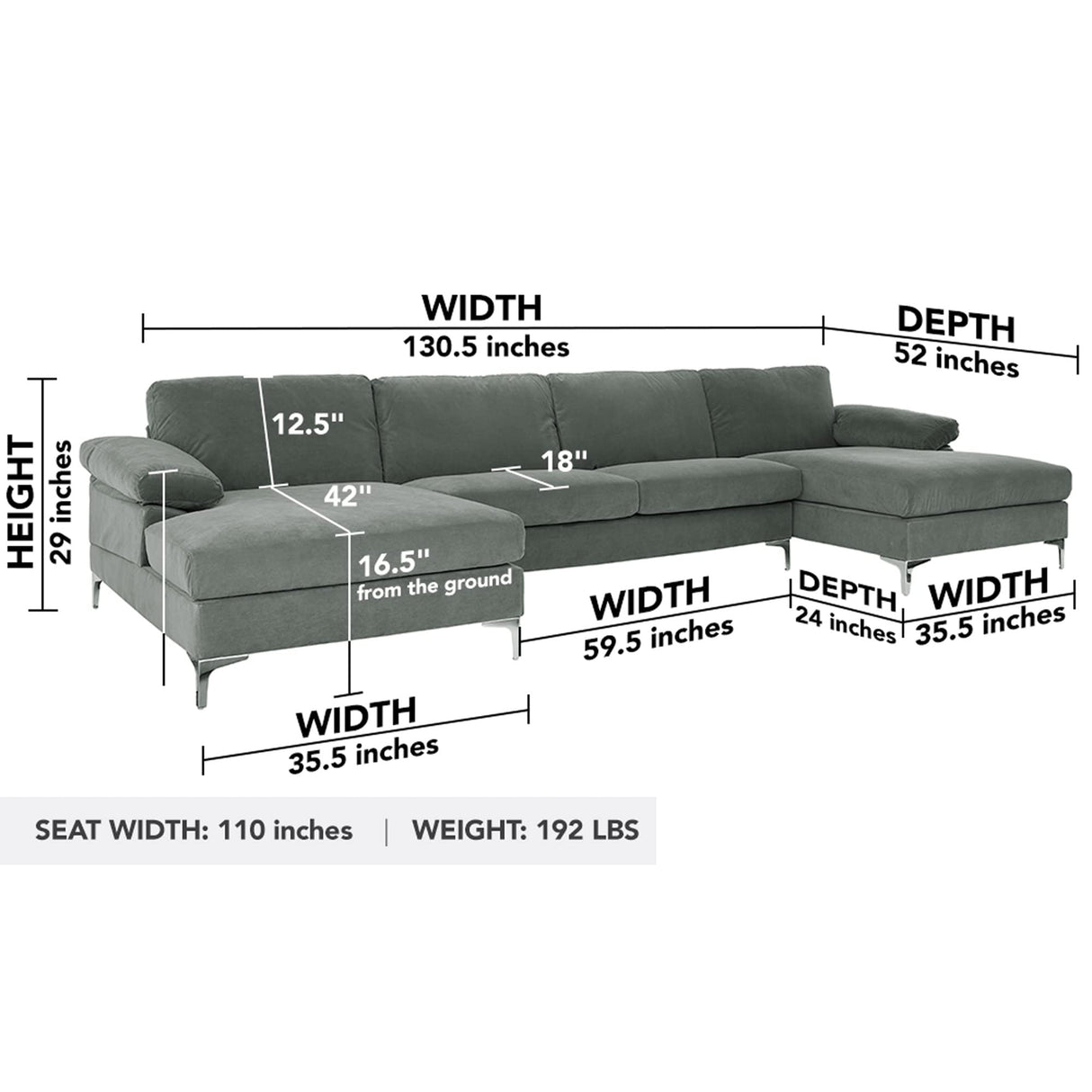 Casa AndreaMilano Modern Large Velvet Fabric U-Shape Sectional Sofa, Double Extra Wide Chaise Lounge Couch Casa Andrea Milano