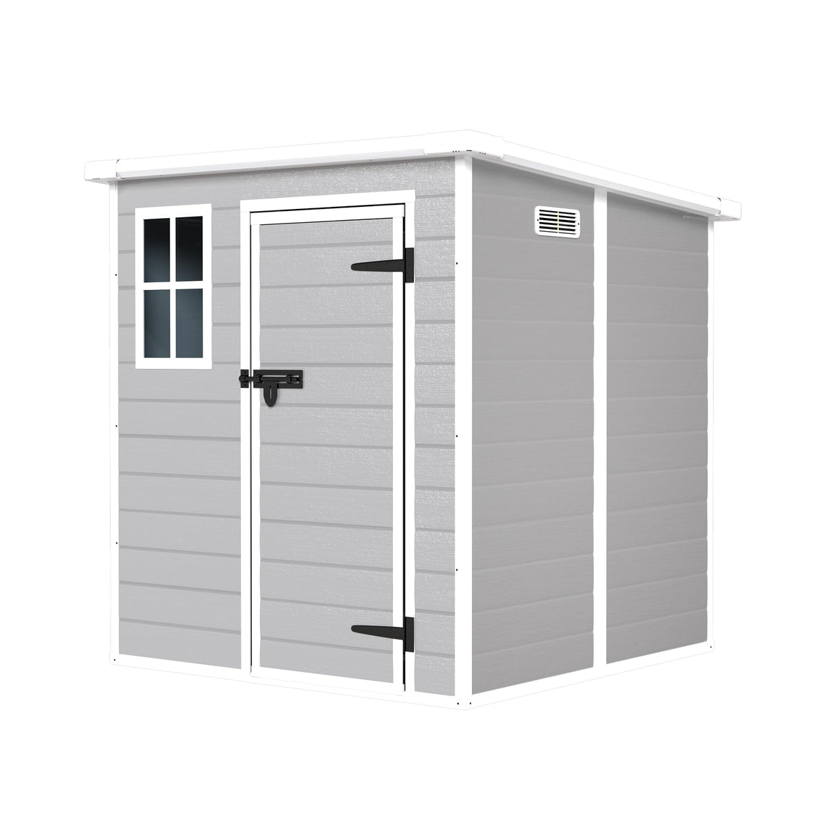 Outdoor Storage Shed 6x6 FT, Resin Lean to Shed with Floor, Window, Lockable Door, Waterproof Outside Sheds Patio Furniture Tool Shed for Bike, Garbage Can, Lawn Mower (Grey, 6 * 6ft) OUEEEDD
