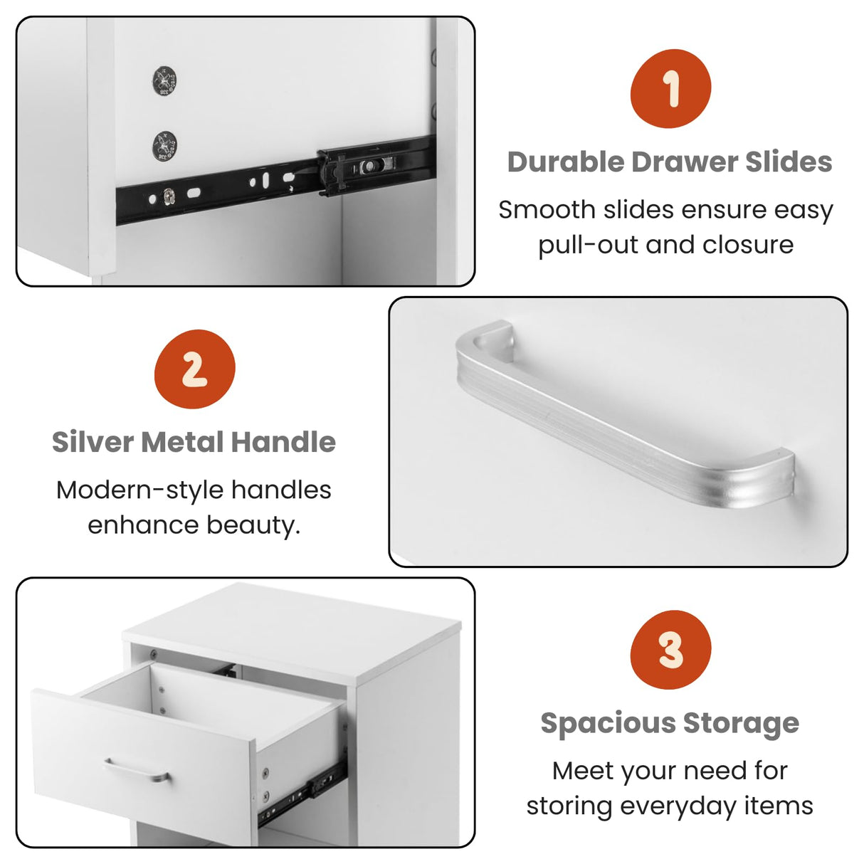 Karl home Nightstands Set of 2 with Drawer for Bedroom, Wood Night Stand Set 2 with Open Shelf, Modern Nightstand Bedside Tables Set of 2, End Table, White Karl home