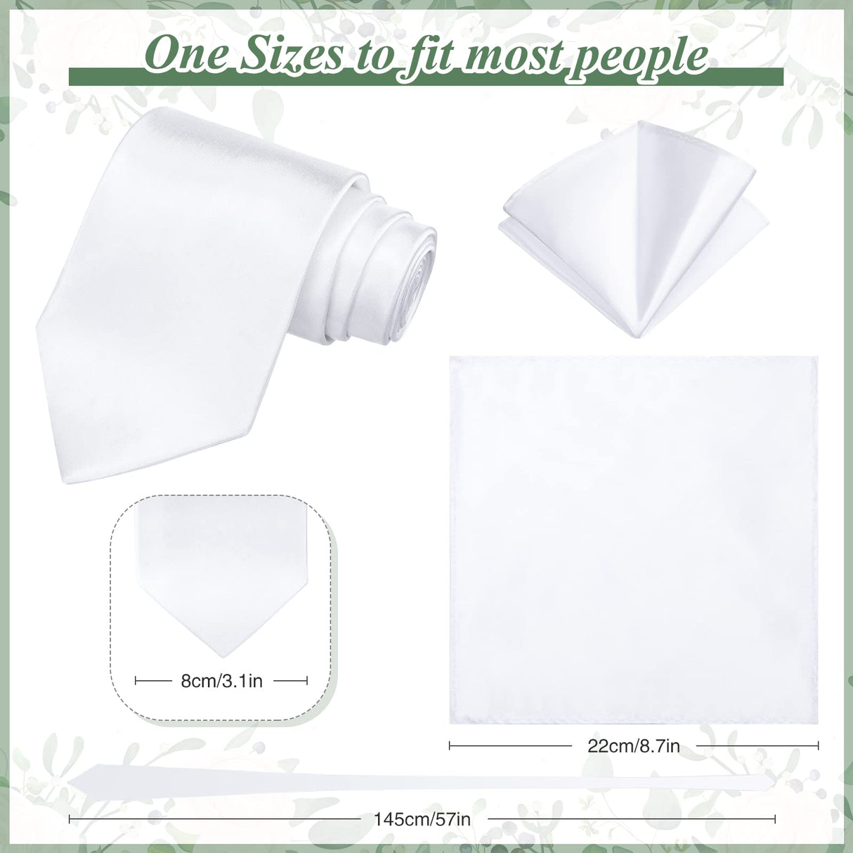 12 Pcs Sublimation White Ties Set for Men with Pocket Square Solid White Blank Necktie Men's Plain Satin Tie Pure Color Polyester Tie Heat Transfer Neckwear for Wedding Party Formal Occasion 57 Inch Sintuff