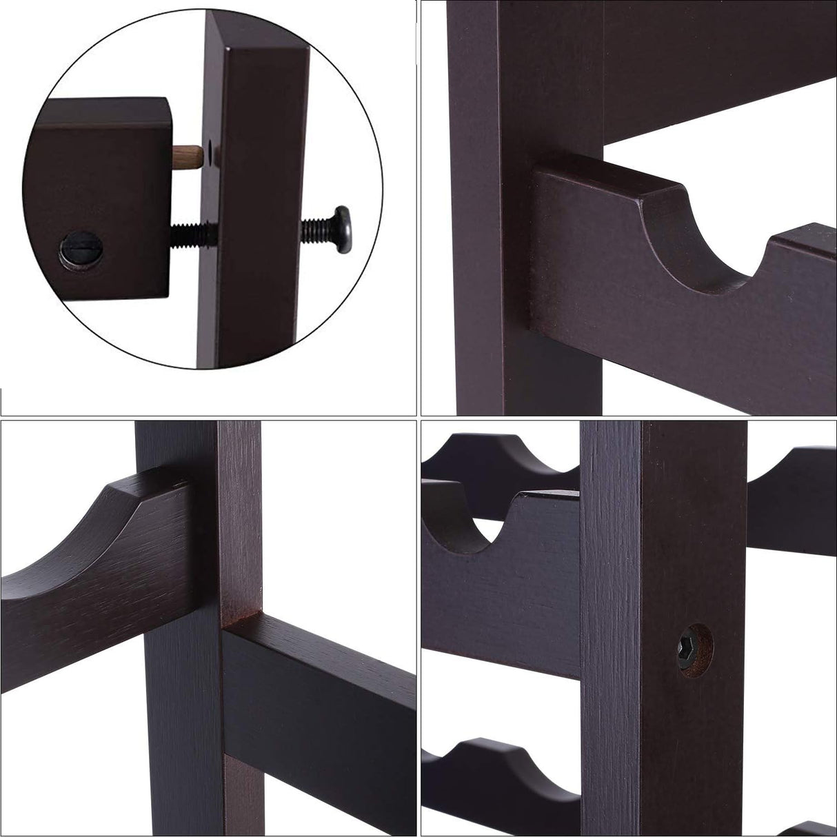 WRONWA 24 Botttle Wine Rack Freestanding Floor, 6 Tier Wine Rack Shelf with Table Top, Bamboo Wine Rack, Wine Storage Shelves Kitchen Bar Dining Room Living Room - Dark Brown WRONWA