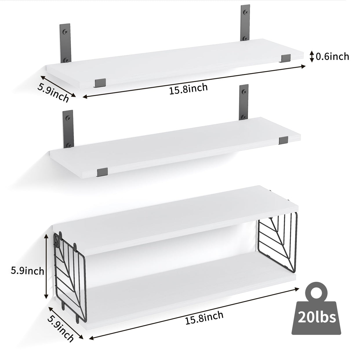 Fixwal 3+1 Tier Bathroom Floating Shelves Over Toilet, 15.8in Farmhouse Rustic Wood Shelves, Wall Decor for Bathroom, Living Room,Bedroom and Kitchen (White) Fixwal