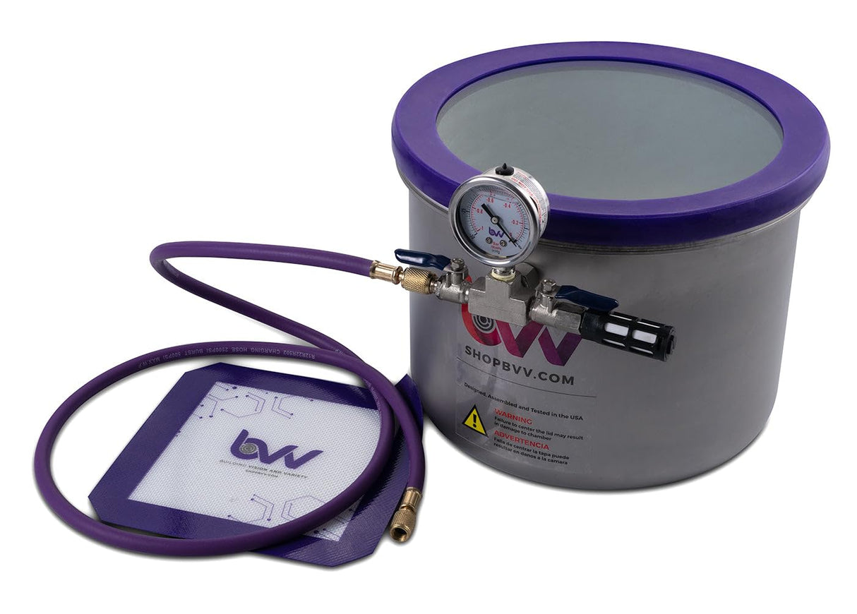 BVV 3 Gallon Wide Stainless Steel Vacuum Chamber with Reversible Silicone Gasket, Glycerin-Filled Gauge, 50-Micron Air Filter, Degassing Chamber with User-Friendly Connections - Made in USA BEST VALUE VACS