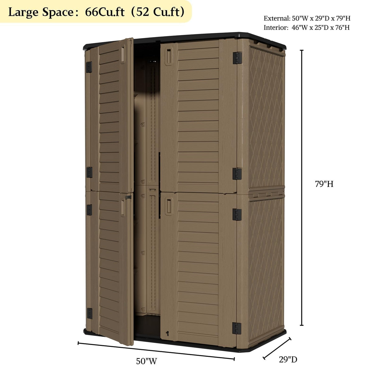 ZZM Large 67 Cu.ft Waterproof Storage Shed, Outdoor Storage Cabinet,Durable Resin Storage for Patio Furniture, Garden Tools, Pool Accessories, Mower Storage (Coffee) ZZM