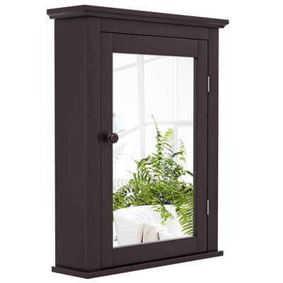 Safeplus Brown Medicine Cabinet with Mirror, Wall Mounted Adjustable Storage for Bathroom, Living Room, Bedroom, Entryway and Kitchen