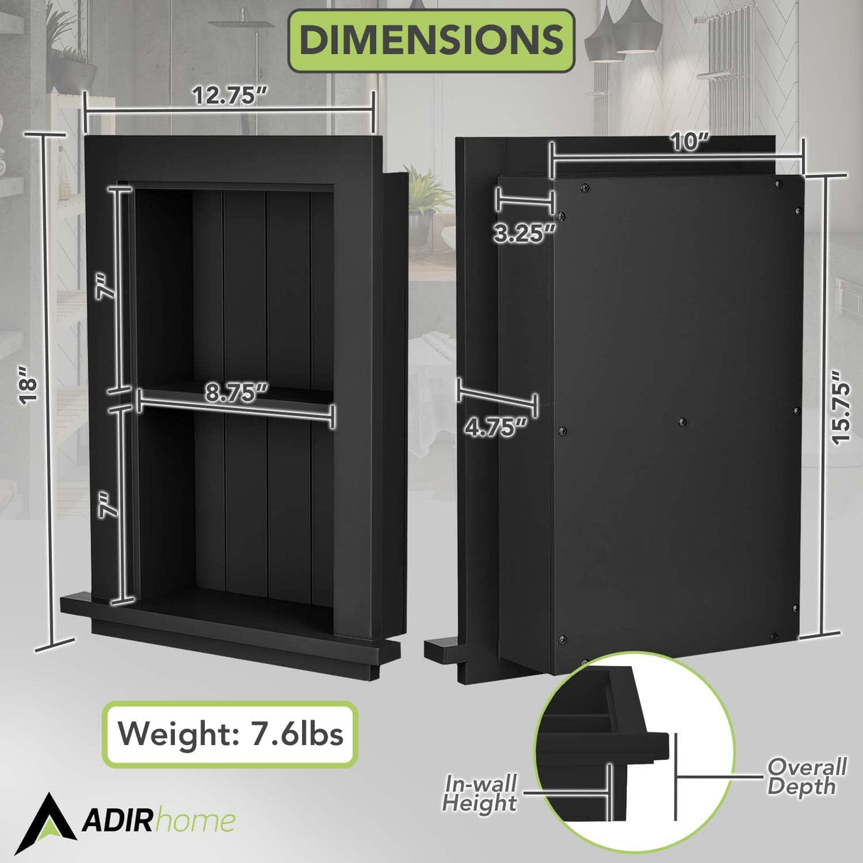 AdirHome Recessed Wall Mount Storage Cabinet – Sturdy Fully Assembled Wooden Utility Storage Shelf – Ideal for Home Kitchen, Bathroom, Laundry, Medicine Cabinet (Black) AdirHome