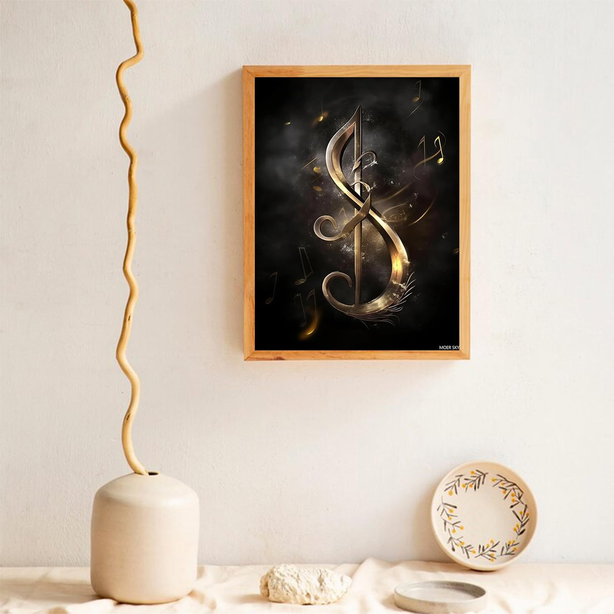 MOER SKY Music Note with Gold 5D Diamond Painting Kits, Diamond Art Kits for Adults Paint with Diamonds Gem Art, Full Drill Diamond Paintings Arts and Crafts for Home Decor 12x16inch MOER SKY