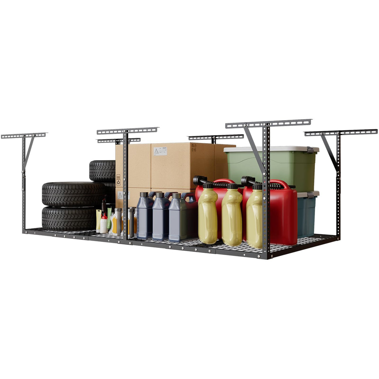 EliteEdge 3x8 Garage Overhead Storage Racks with Stable Triangle Support, Heavy-Duty Steel Ceiling Mount Racks for Garage Storage, Adjustable Height, 600lbs Capacity, Black EliteEdge