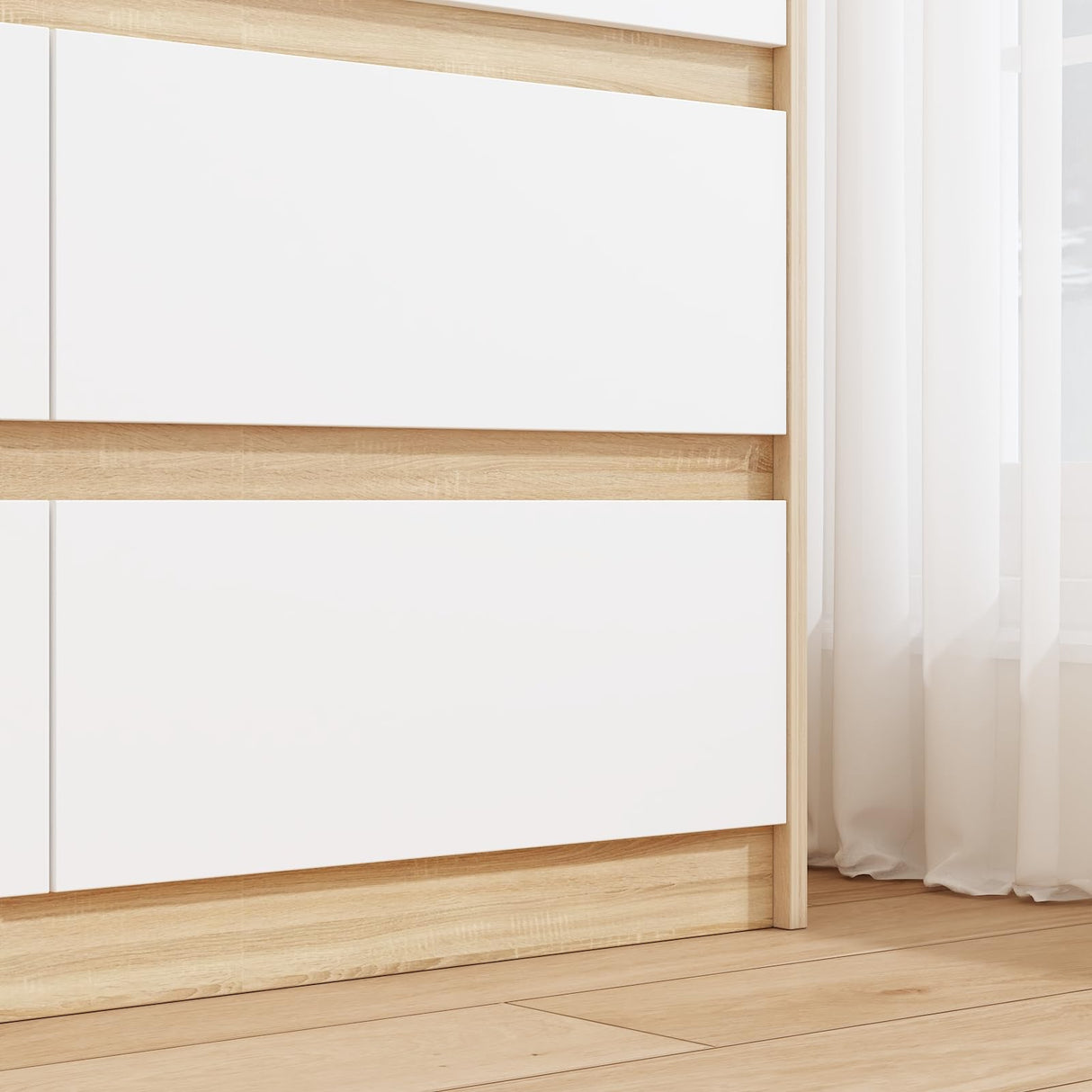 FUFU&GAGA 9 Drawer Dresser Chest of Drawers, 63” Wide Dressers, Modern Wood Drawer Chest Storage Organizer, No Handle Design, for Bedroom Living Room Hallway, Oak and White, 63”W x 15.7”D x 31.5”H FUFU&GAGA