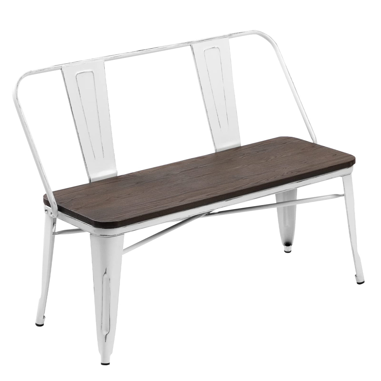 YOLENY Dining Bench, Entryway Bench with Back, Farmhouse Metal Dining Bench, Industrial Mid-Century 3 Person Rustic Spindle Bench, with Wood Seat, Removable Backrest, 42in, White YOLENY