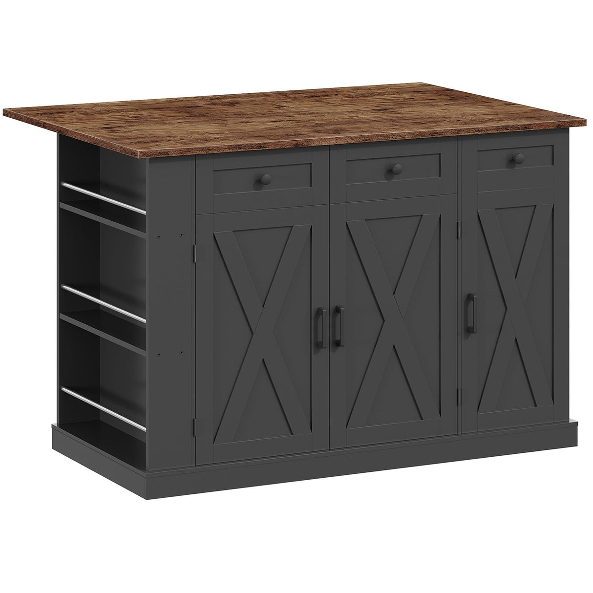 CHOEZON 51.2" Movable Kitchen Island Table with Foldable Top, Kitchen Island Cart with Storage, Trash Bin Cabinet, 2 Drawers, Spice Rack, Shelf Adjustable, Black and Rustic Brown MZD03BF CHOEZON