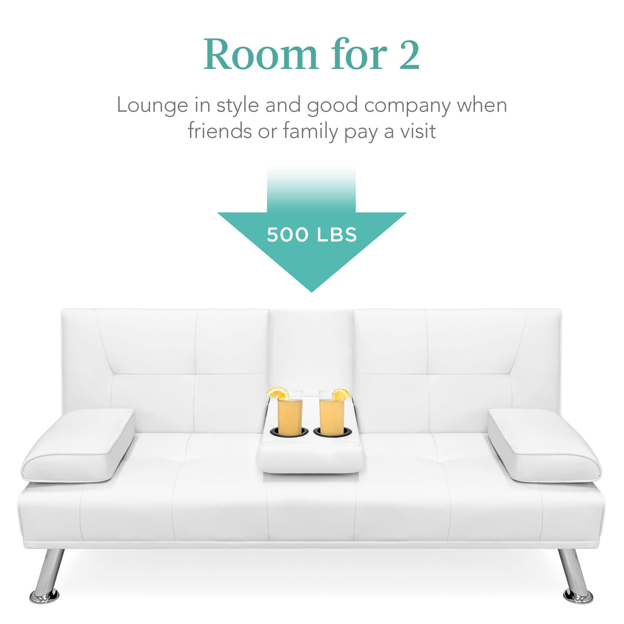 Best Choice Products Faux Leather Upholstered Modern Convertible Futon, Adjustable Folding Sofa Bed, Guest Bed w/Removable Armrests - White Best Choice Products