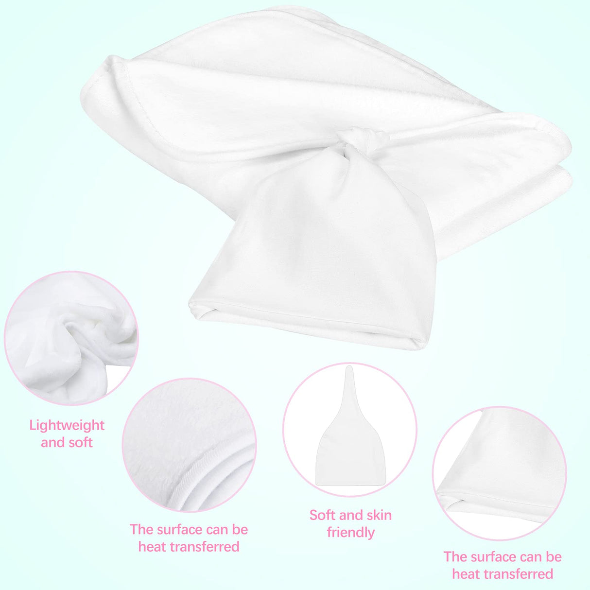 Sublimation Baby Name Blanket Soft Blank Name Blanket, 30 x 40 Inch, Sublimation Baby Blanket and Sublimation Baby Cap Newborn Hat for Boys and Girls, White Tatuo