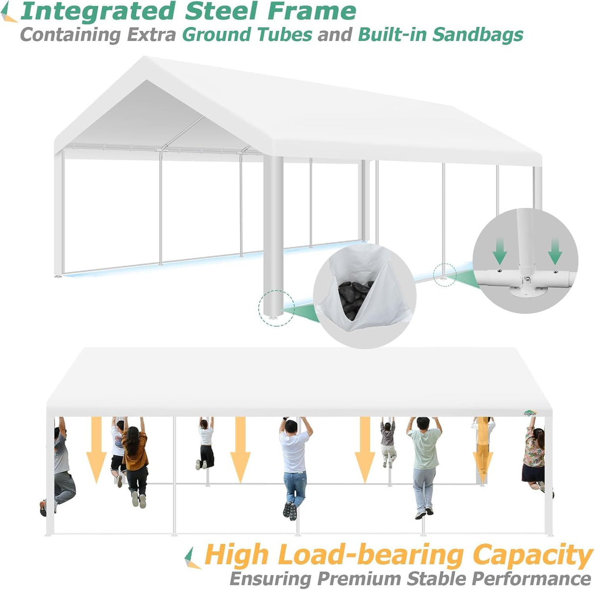 COBIZI 13x26FT Party Tent Heavy Duty Outdoor Gazebo White Event Shelter Wedding Canopy Tent for Parties Carport Commercial with Removable Sidewall Windows, Powder Coating (Better Than Galvanized) COBIZI