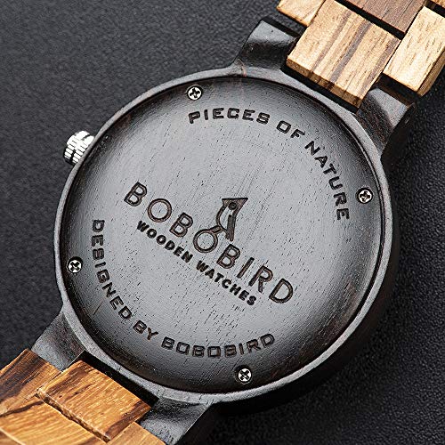 BOBO BIRD Mens Wooden Watch Analog Quartz with Week Display Lightweight Handmade Wood Wrist Watch for Men (Black Dial) BOBO BIRD