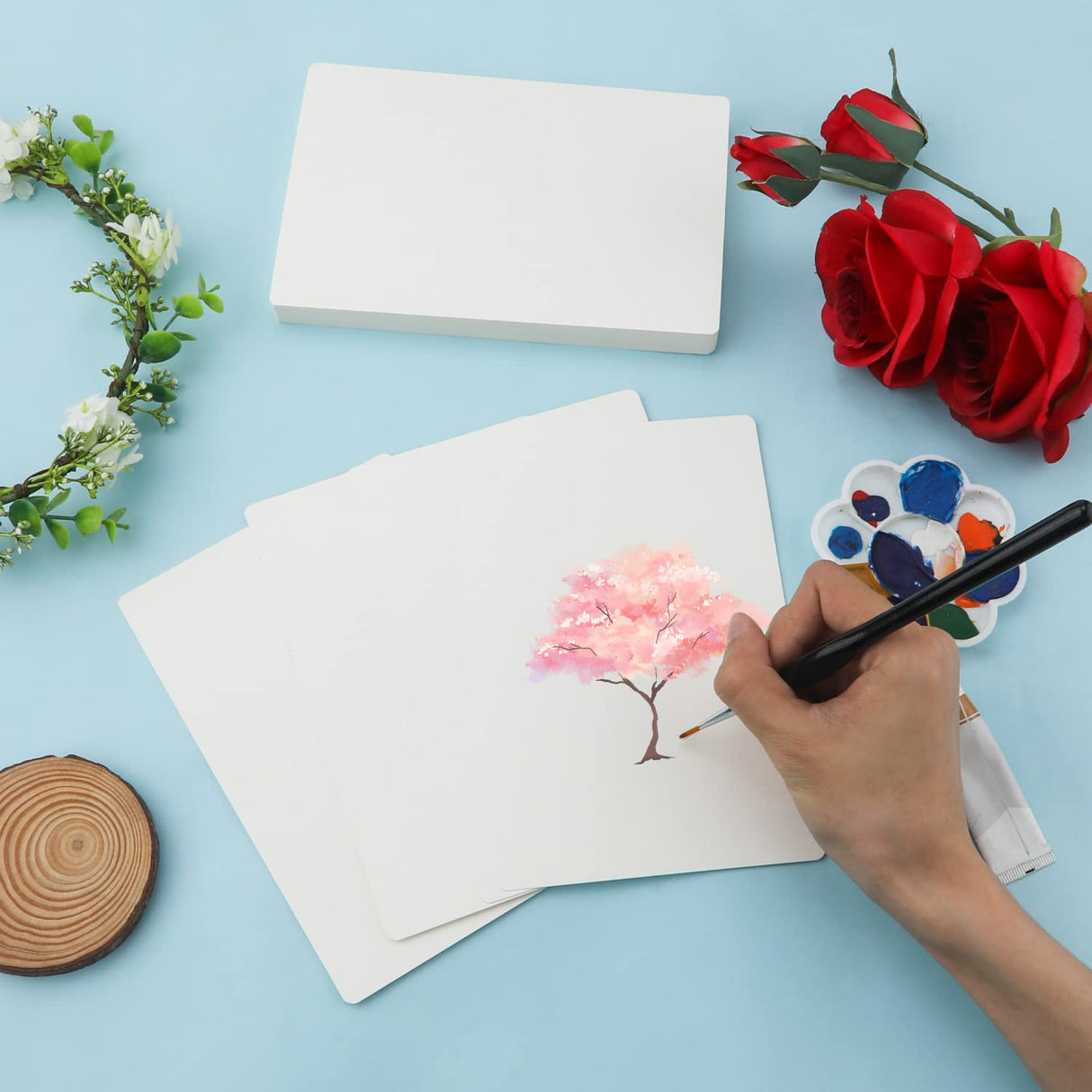 50pcs 4.7x7.1 Inch Blank Watercolor Cards, White Water color Paper Cards Watercolor Cardstock Bulk for Kids Students Painting Invitation Thank You Note Greeting Card Art Supply SAVITA
