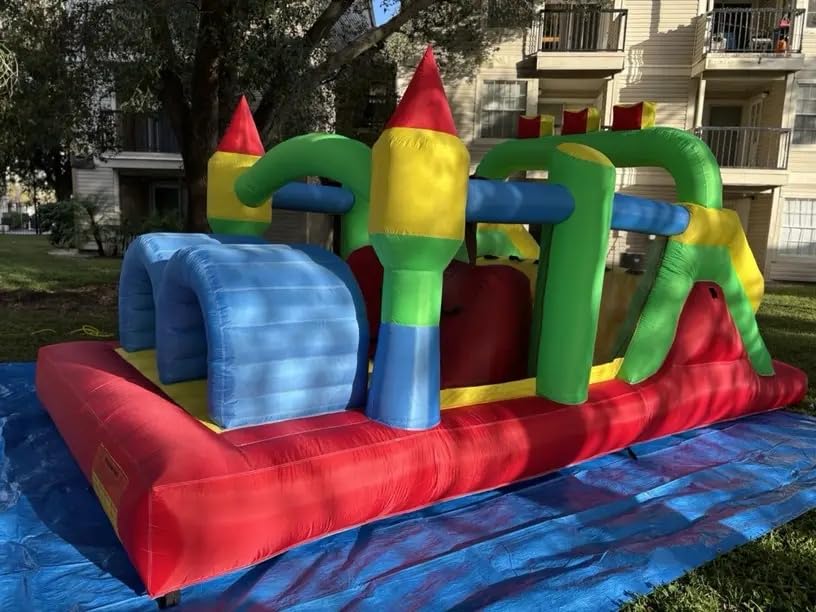 Whubefy Bounce House for Big Kids 8-12, 18 x 8.2FT Kids 3-6 Inflatable Obstacle Course w/Dual Tunnels, Large Slide, Climbing, Obstacles and Bounce Area Castle for Birthday Party, Fun Racing Game Whubefy