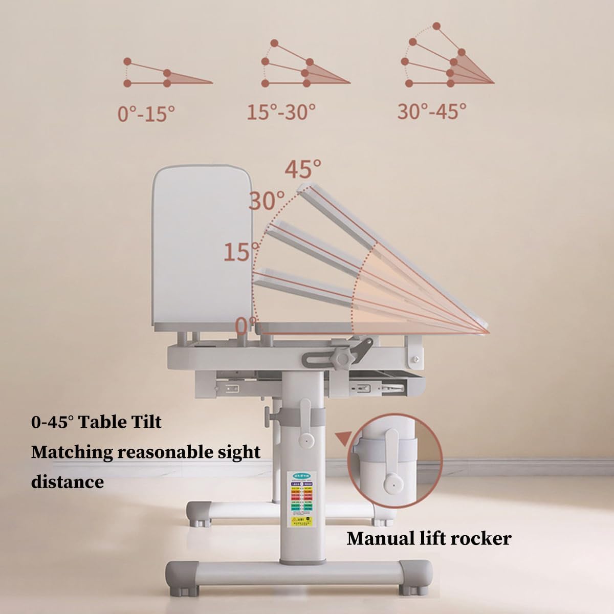 Kids Functional Study Desk and Chair Sets Ergonomic Height Adjustable Children School Study Desk 3-18 Years Boy and Girl Study Table and Chair Set with Tilt Desktop,LED Light for Reading,Writing SMIXLVY