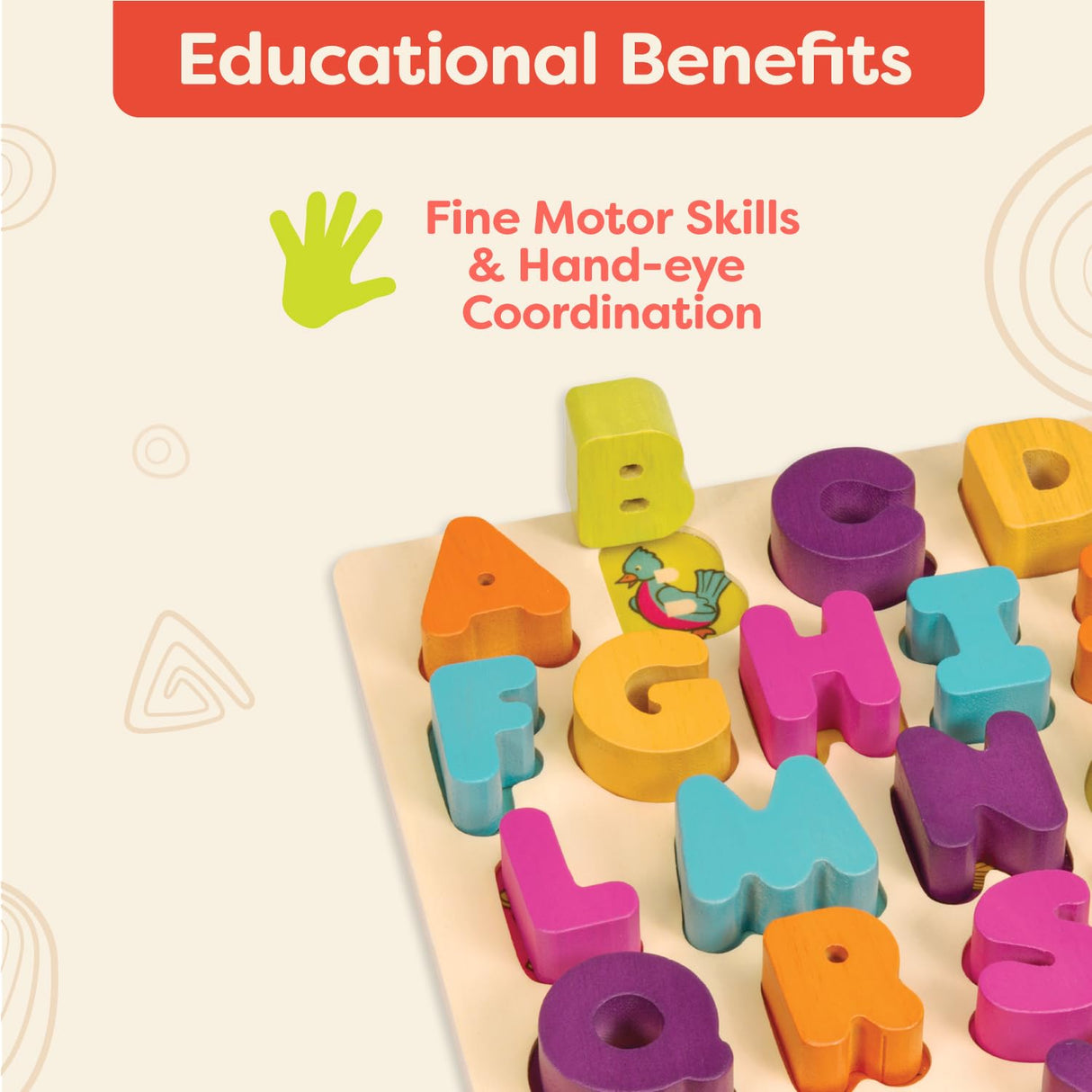 B. toys- Alpha B. Tical– Wooden Alphabet Puzzle – 26 Letter Pieces – Chunky Wooden Puzzle – Educational Toys for Toddlers, Kids – 18 Months + B. toys