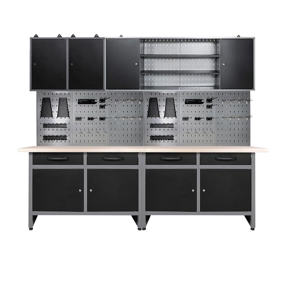 Garage Tool Storage Cabinet System with Wood Worktop, for Maintenance Rooms, Auto Repair Shops JZD