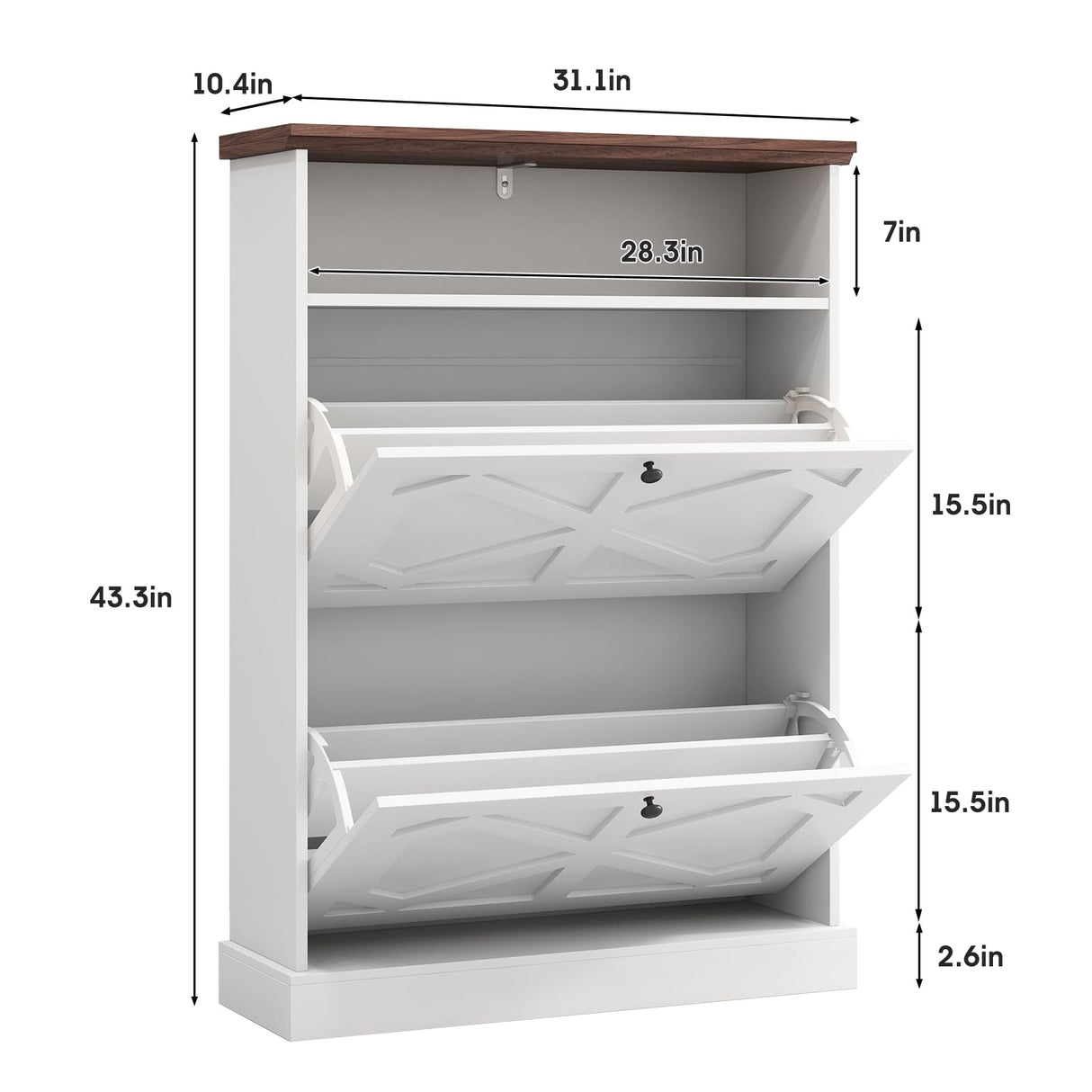 Maupvit Shoe Cabinet with 2 Flip Drawers, Shoe Storage Cabinet for Entryway, Freestanding Shoe Organizer with Open Storage, Farmhouse Narrow Shoe Rack with Wooden Legs for Foyer, Hallway,Antique White Maupvit