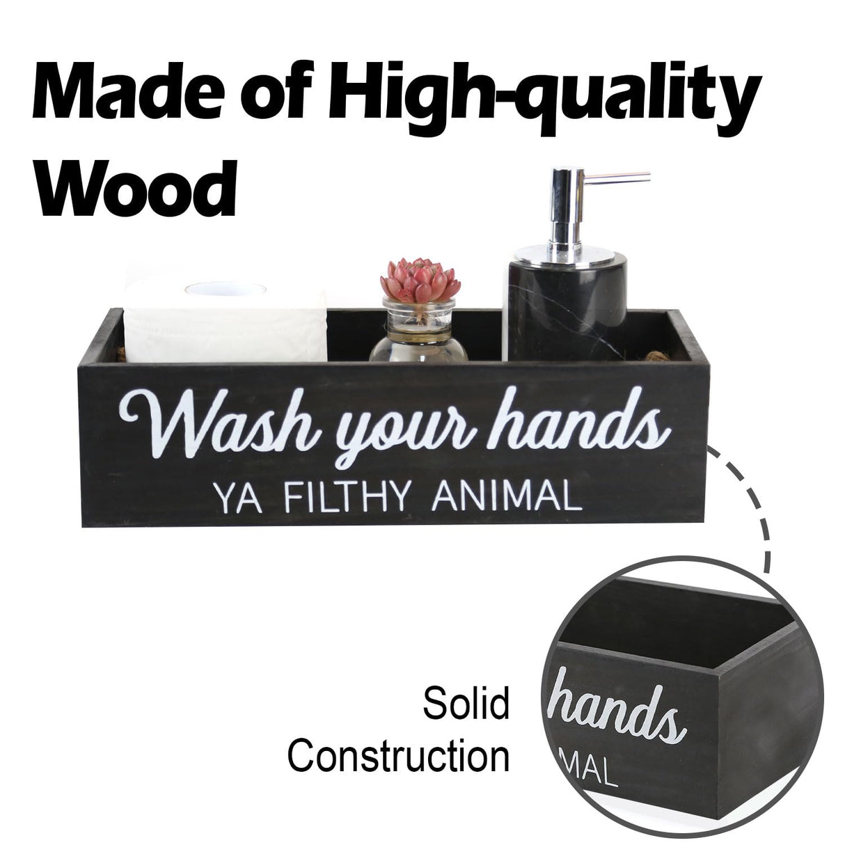 CuffUp Bathroom Decor Box, Toilet Paper Basket 2 Sides Signs Farmhouse Bathroom Basket Toilet Basket Tank Topper Rustic Farmhouse Home Decor for Livingroom Kitchen(One Black Box) CuffUp