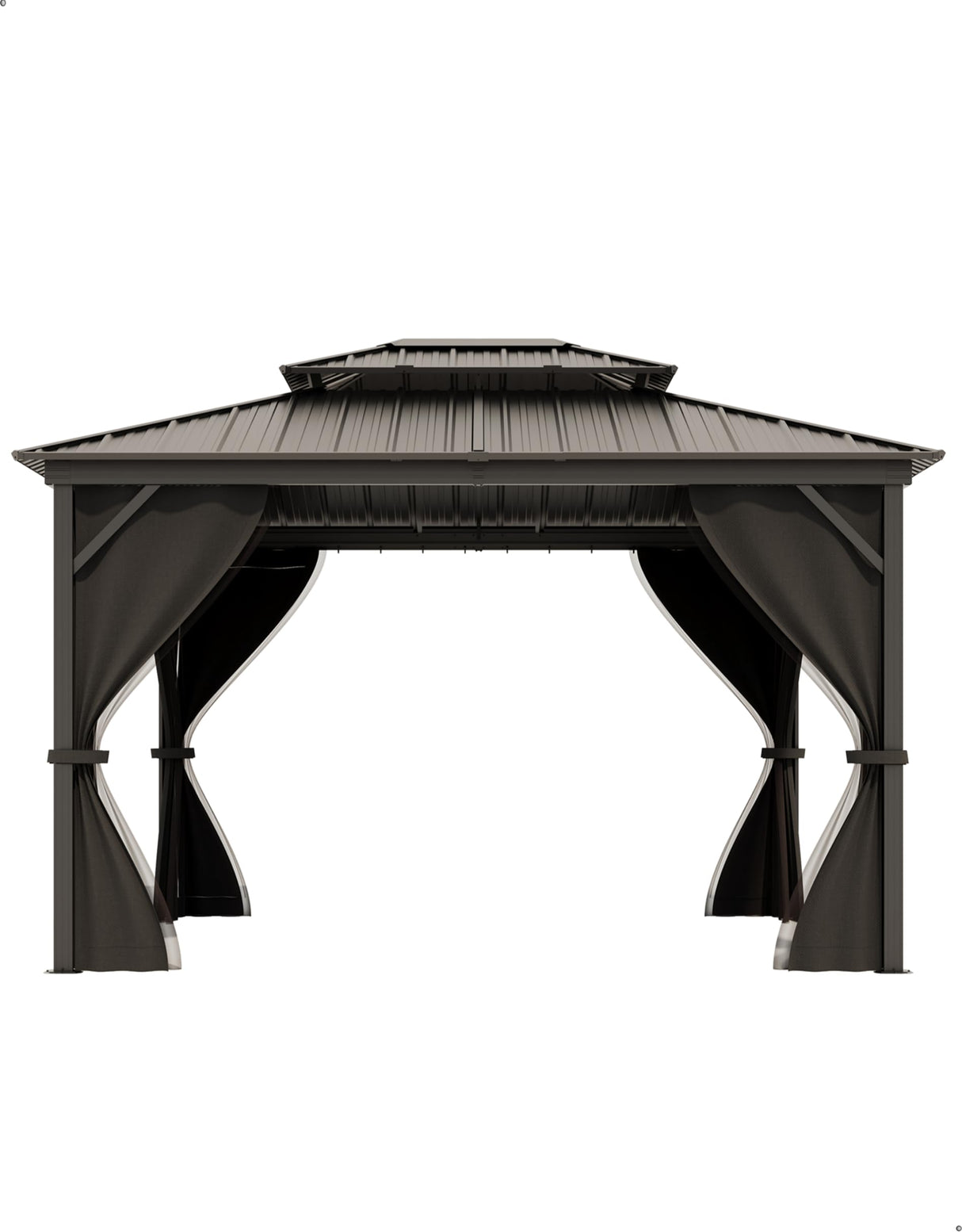 KYBOLT 12x14 Ft Hardtop Gazebos with Heavy Duty Double Roof, Nettings and Curtains Galvanized Steel Outdoor Gazebos for Patio, Backyard, Deck, Lawn (Grey) KYBOLT