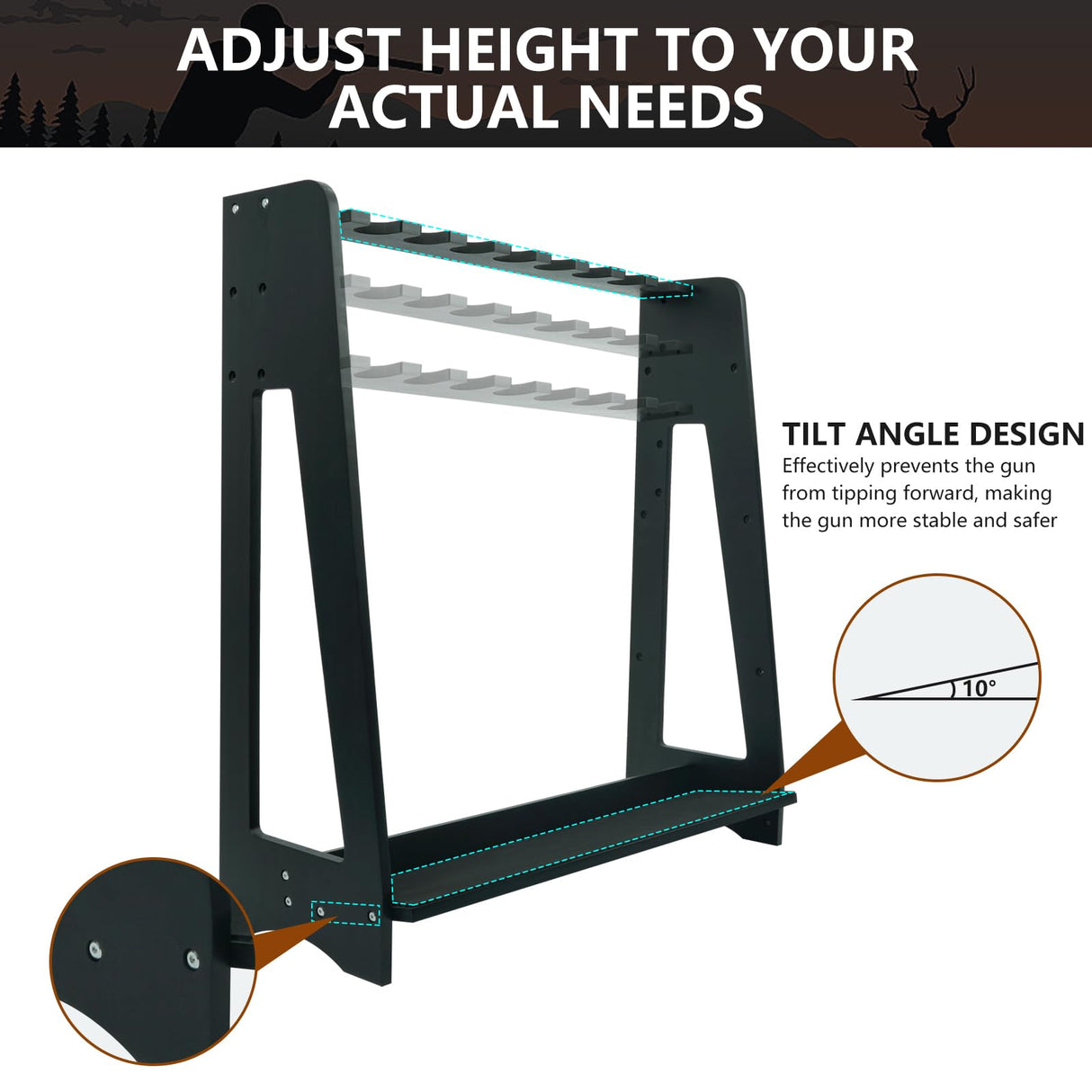 Semohop Gun Racks,Wooden Rifle Racks with Pistol Rack, Floor Standing Shotgun Rack Indoor, Gun Display Rack Rifle Storage Holder for Home or Garage Gun Storage - Holds up to 9 Long Guns and 8 Handguns Semohop