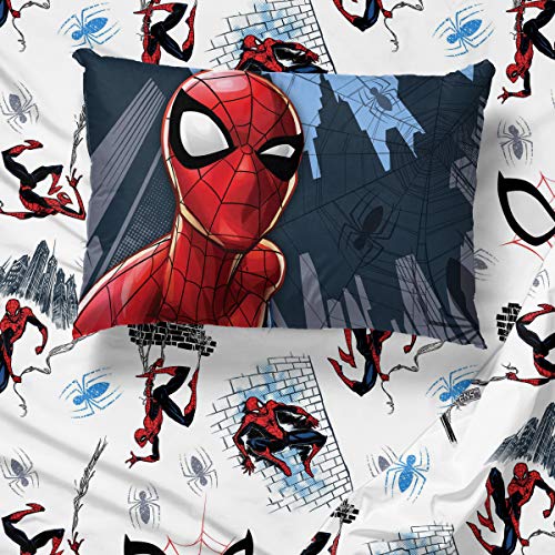 Jay Franco Kids Sheet Set with Fitted, Flat Sheets & Pillow Cover - Ultra-Soft Bedding with Pillowcase for Room Decor, White - Spiderman, 4 Piece Full Jay Franco