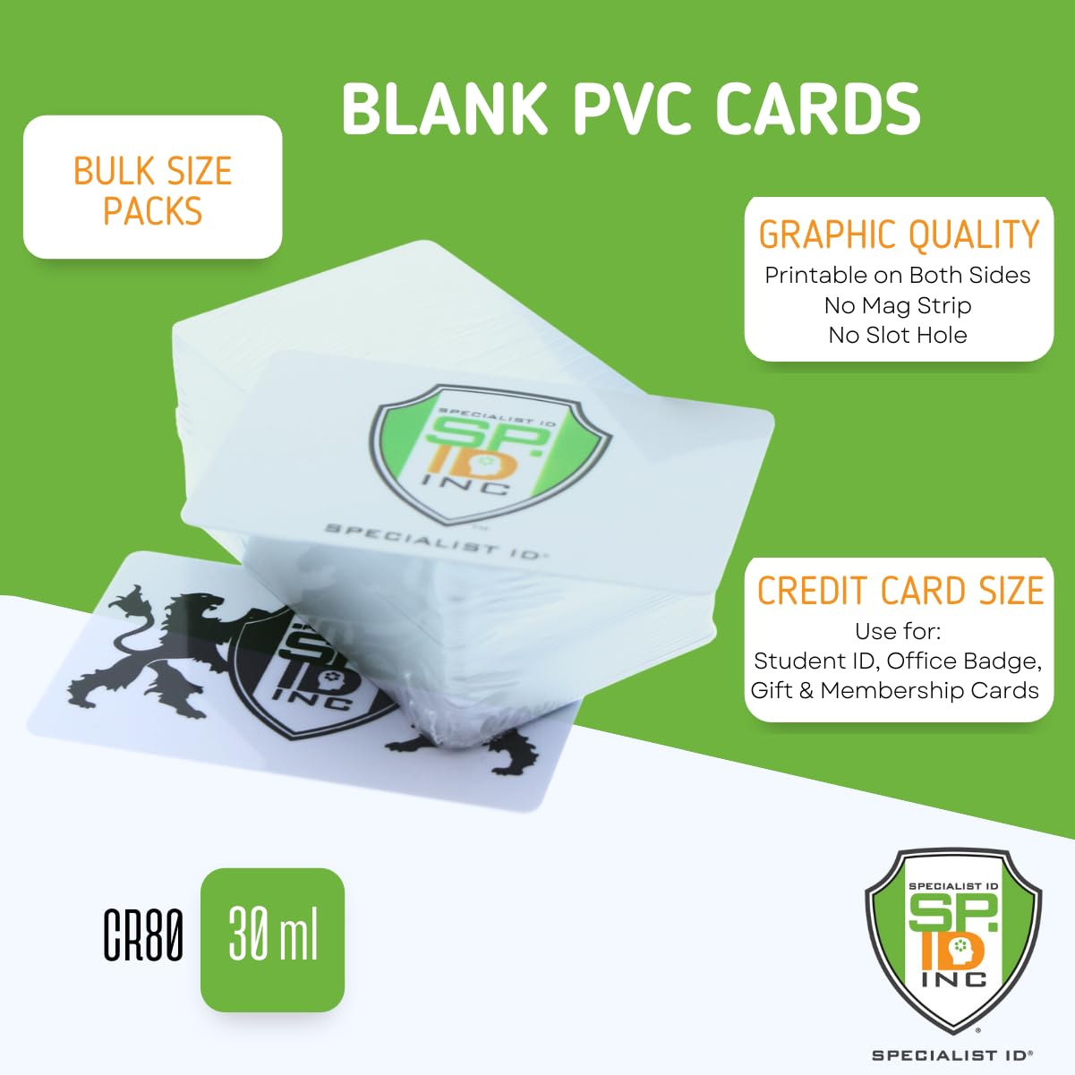 Bulk 100 Pack - Premium Blank PVC Cards for ID Badge Printers - Graphic Quality White Plastic CR80 30 Mil (CR8030) by Specialist ID - Compatible with Most Photo ID Badge Printers (White) Specialist ID