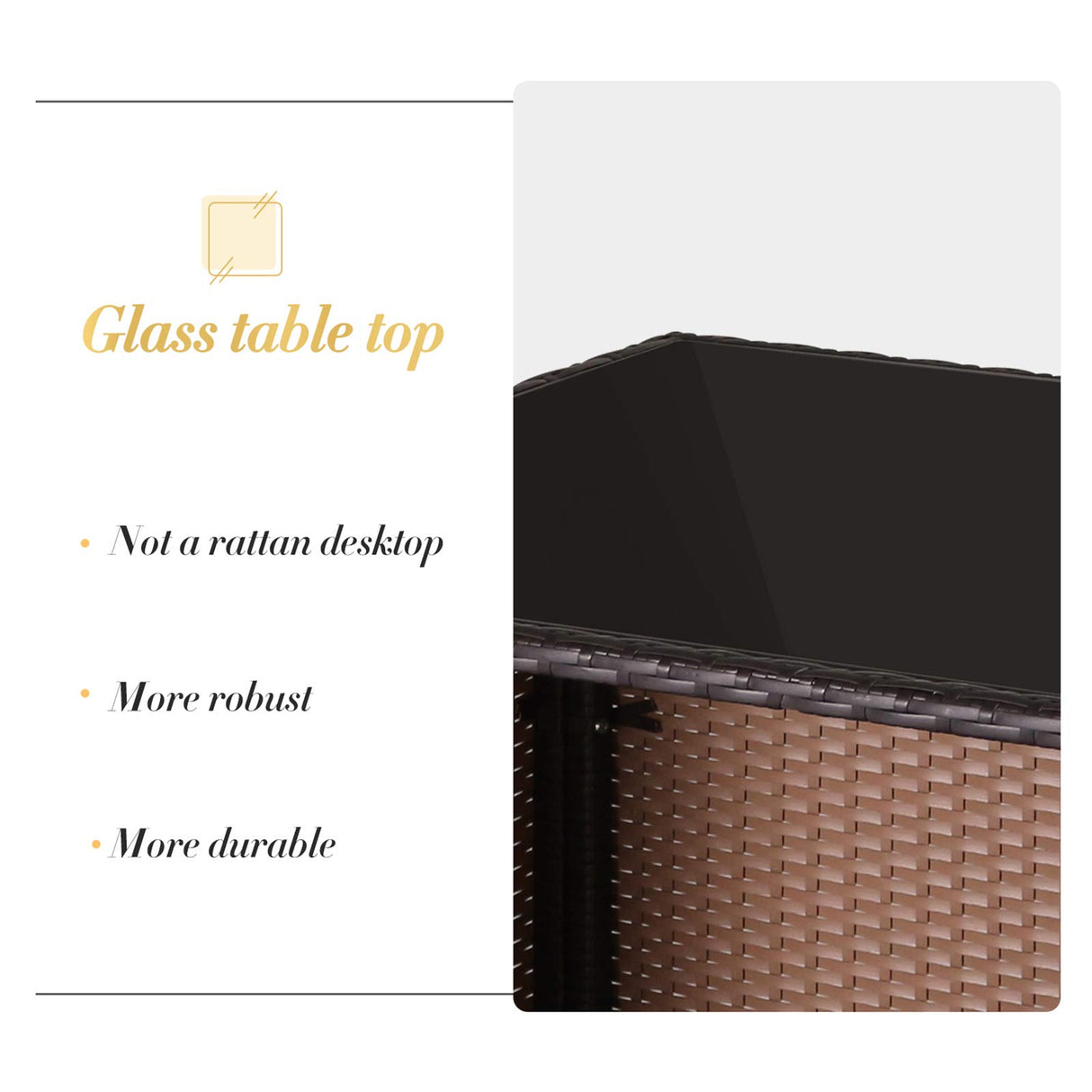 SUNCROWN Outdoor Bar Set 3-Piece Brown Wicker Patio Furniture - Glass Bar and Two Stools with Cushions for Patios, Backyards, Porches, Gardens or Poolside,Beige SUNCROWN