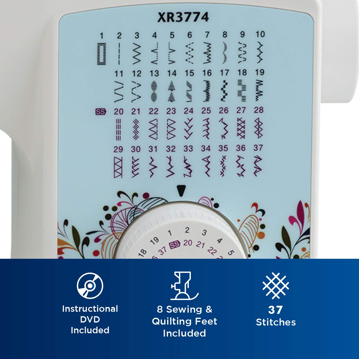 Brother Sewing and Quilting Machine, XR3774, 37 Built-in Stitches, Wide Table, 8 Included Sewing Feet Brother