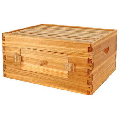 BeeCastle 10 Frame Deep Bee Hive Box, Langstroth Beehive Boxes Dipped in 100% Natural Beeswax with Window, Beehive Frames and Beeswaxed Foundations (Unassembled)