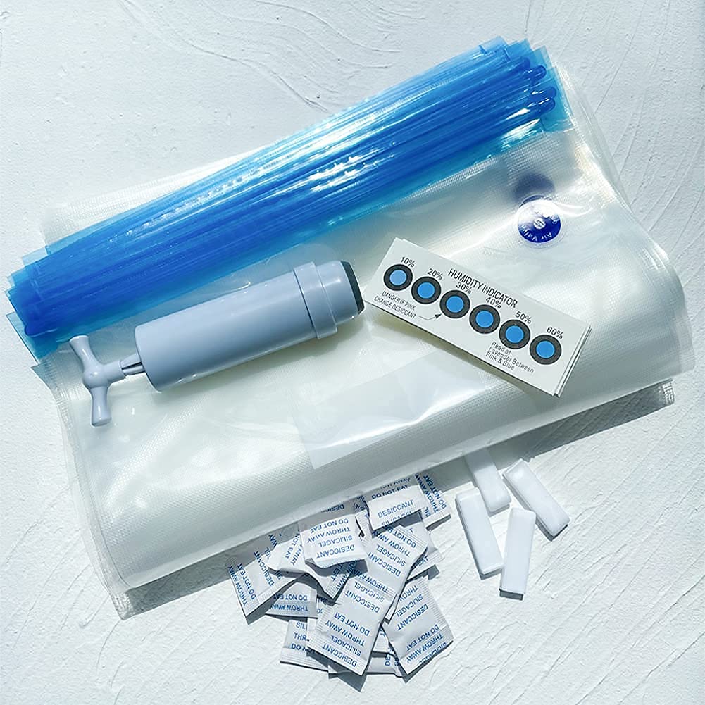 Lokkr 3D Printer Filament Storage Bag Kit Prevent and Monitor Moisture PLA Storage Dry Bags(12 x Vacuum Sealed Bags,1 x Hand Pump,20 x Desiccant,12 x Humidity Indicator Cards,4 x Sealing Clip),30x34cm Lokkr