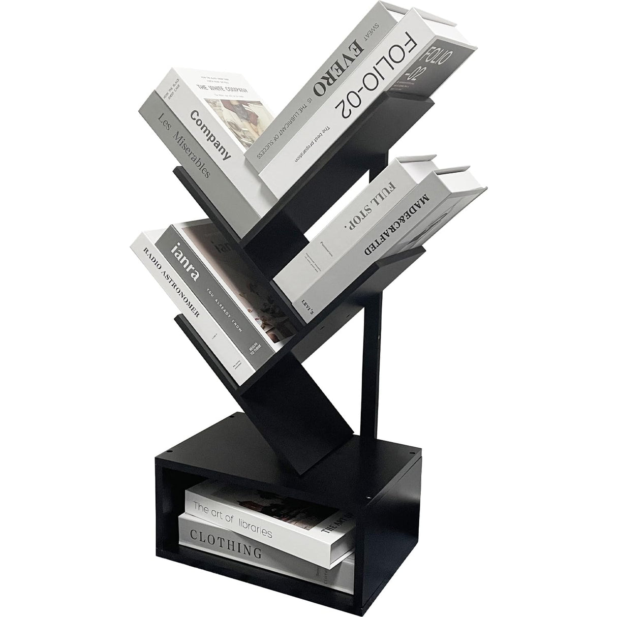 Bamboo 4 Tree Bookshelf Small Bookcase Free Standing Wood Bookcase for Narrow Space Modern Book Storage Rack for Books/Movies/CDs Narrow Display Rack for Living Room Home Office (Black, 4-Tier) Sholramo