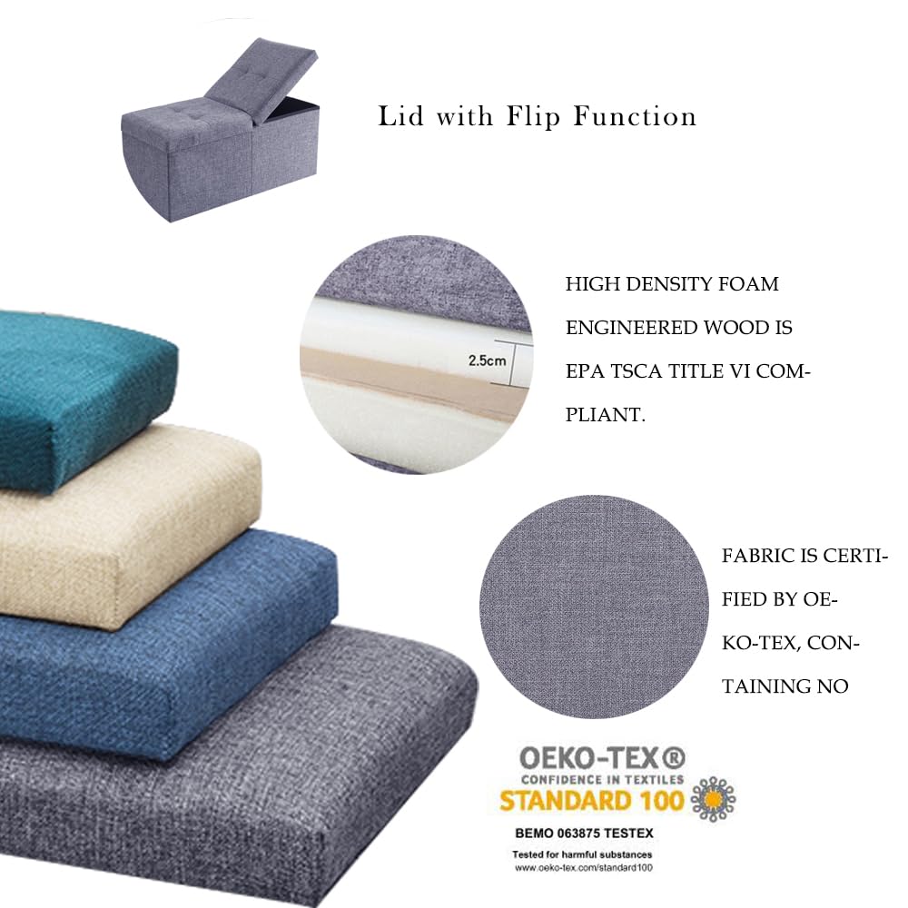 CUYOCA Storage Ottoman Bench Foldable Seat Footrest Shoe Bench End of Bed Storage with Flipping Lid, 75L Storage Space, 30 inches Linen Fabric Black CUYOCA