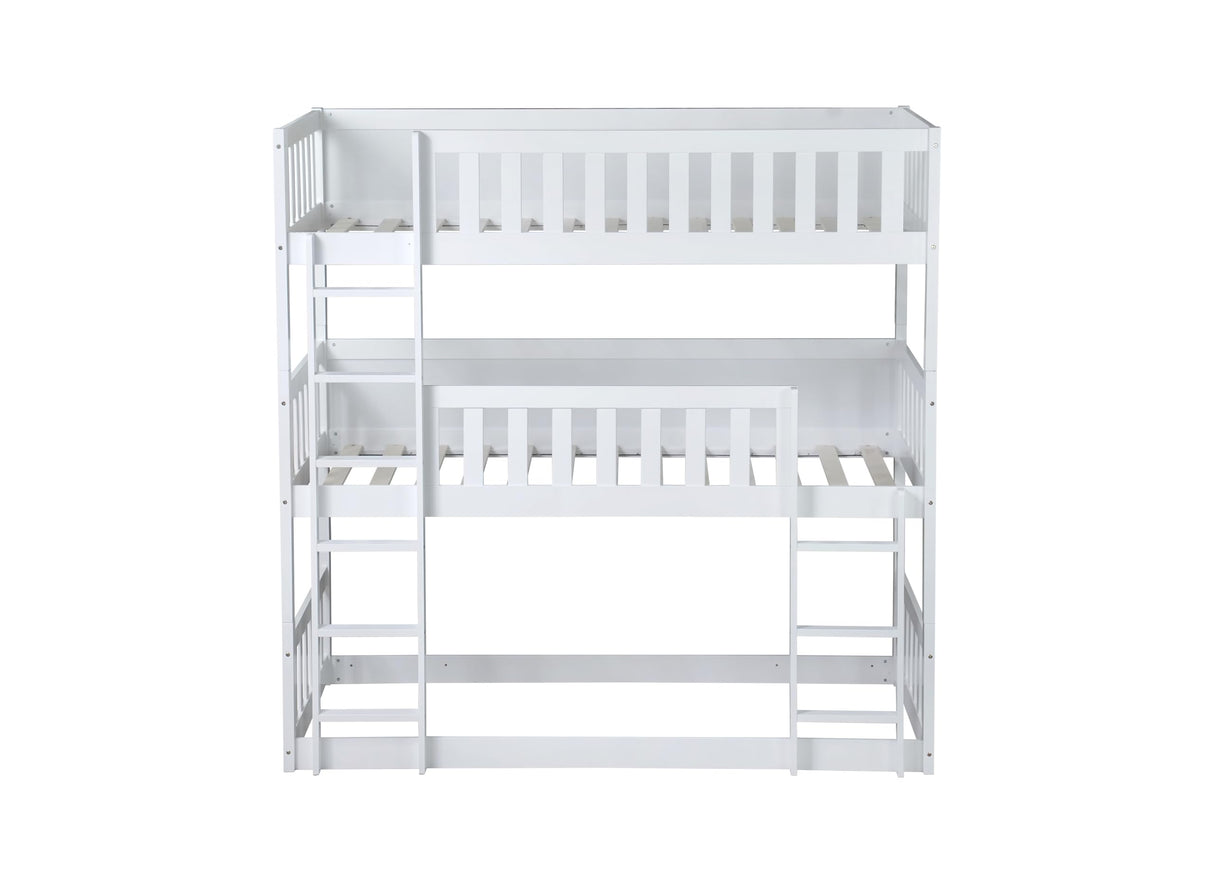 ASKVDL Triple Bunk Bed with Ladders & Guardrails for Kids,Detachable Triple Bunk Beds,Twin Over Twin Over Twin Bunk Bed,Easy Assembly,No Box Spring Needed,White ASKVDL