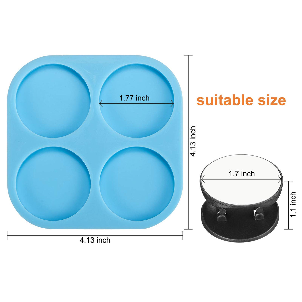 Phone Grip Mold 4 Circle Shape Epoxy Resin On Top Phone Grip Mold with 10 Pieces Blank Sublimation Phone Holders Circle Silicone Molds for DIY Design (Black Holder) Weewooday