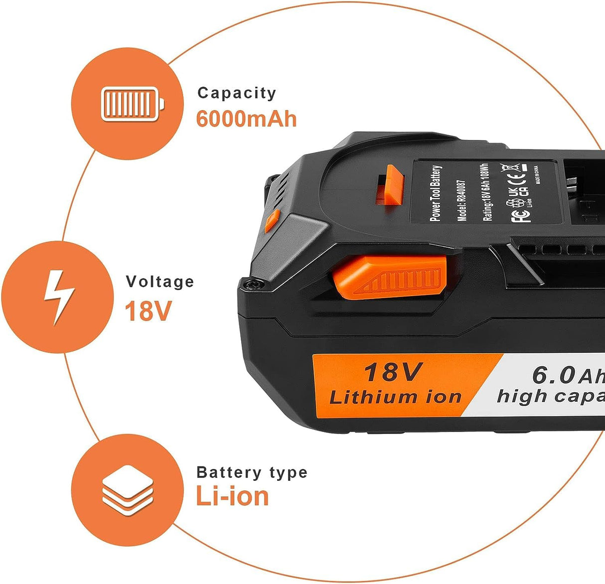 ARyee 18V 6000mAh Battery Replacement Compatible with RIDGID 18V Drill R840087 R840083 R840086 R840085 R840084 Cordless Tools Lithium Ion Battery, 2 Pack ARyee